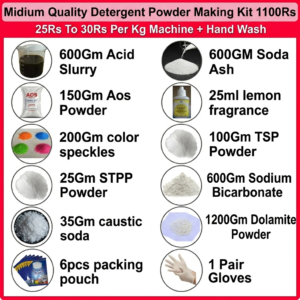 Medium Quality Detergent Powder Making Kit 1100 Rs with raw materials for machine wash and hand wash
